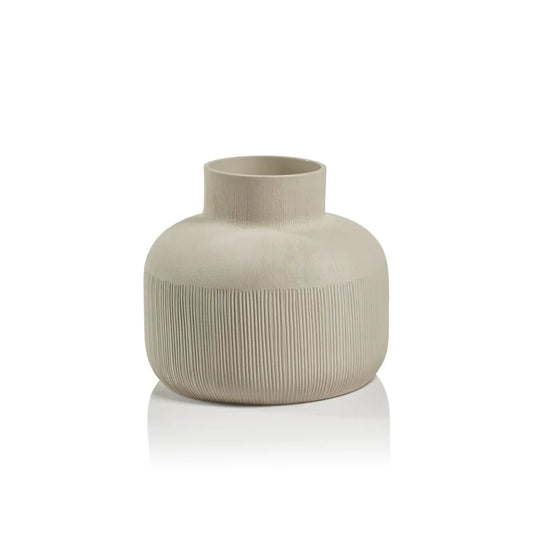 Laya Modern Classic Matte Cream Porcelain Textured Decorative Vase - Short