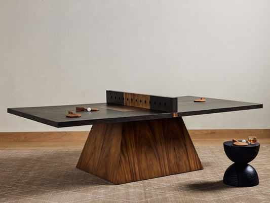 Goran Rustic Lodge Natural Brown Wood Pedestal Rectangular Ping Pong Game Table