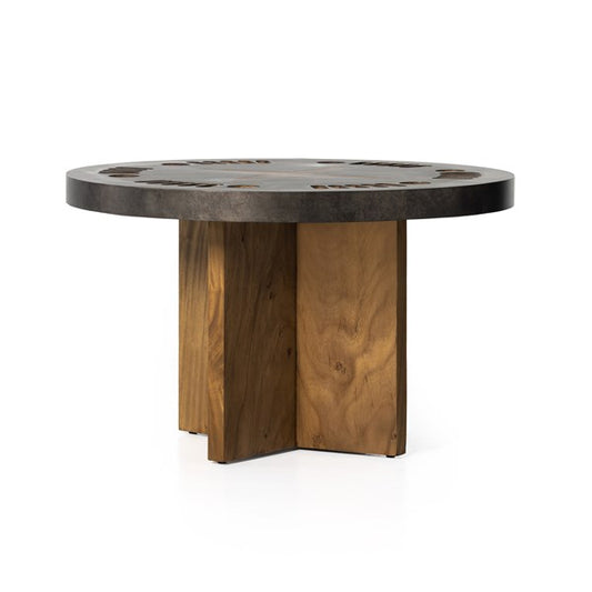 POKER TABLE-Mateu Rustic Lodge Natural Brown Wood Round Pedestal