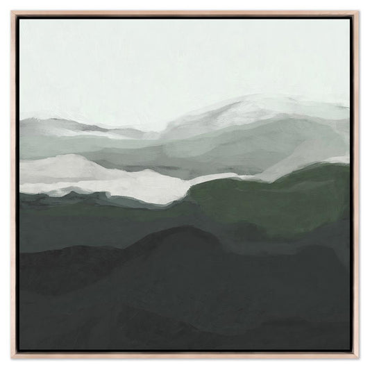 Emman Rustic Lodge Dark Green Landscape Natural Frame Painting- DAN HOBDAY