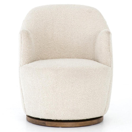 Samuel French Country Beige Performance Boucle Brown Wood Swivel Arm Chair