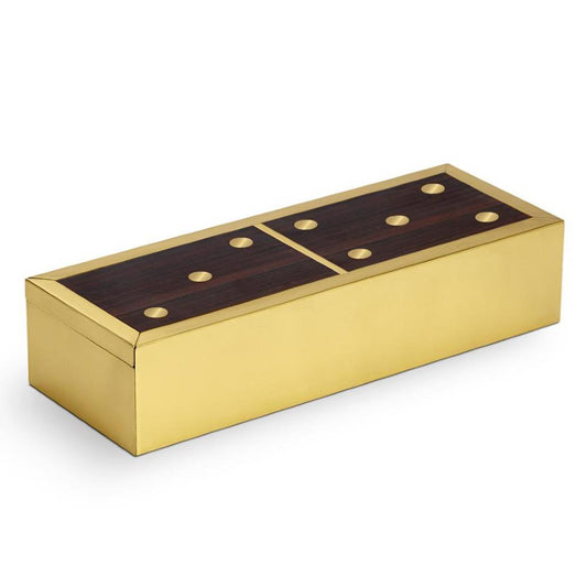 L'Objet Deco Modern Brown Mahogany Brass Inlay Dominoes Set