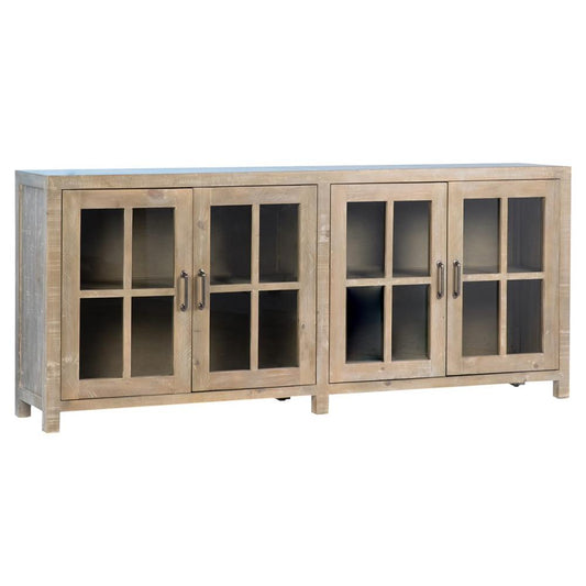 Hariel Rustic Lodge Grey Wood Clear Glass Door Rectangular Sideboard
